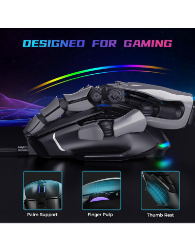 Ratón Gaming AULA F815 RGB 12800 DPI 6 Botones Macro