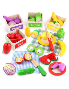 Conjunto de Comida de Madera MerryPony - 34 Piezas Educativas