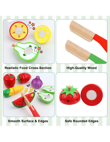 Conjunto de Comida de Madera MerryPony - 34 Piezas Educativas