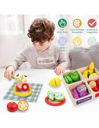 Conjunto de Comida de Madera MerryPony - 34 Piezas Educativas