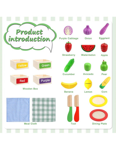 Conjunto de Comida de Madera MerryPony - 34 Piezas Educativas