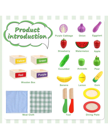 Conjunto de Comida de Madera MerryPony - 34 Piezas Educativas