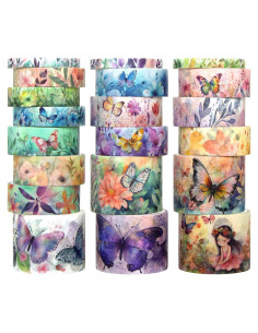 Juego de 20 Rollos de Cinta Washi Geesinimo Floral 30mm-5mm