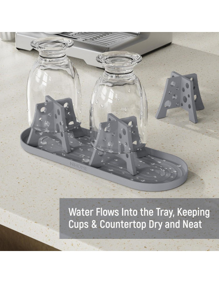 Conjunto 3 Soportes Secado Botellas Silicona NiHome Gris