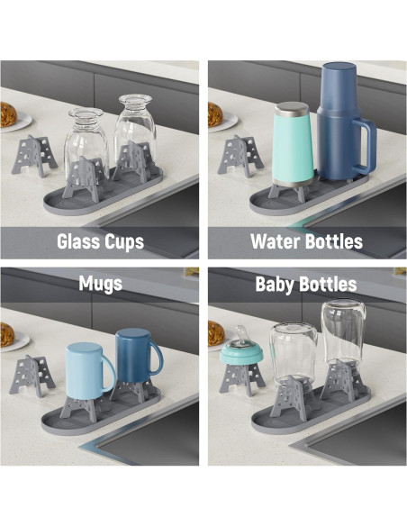 Conjunto 3 Soportes Secado Botellas Silicona NiHome Gris