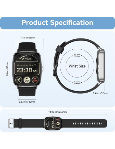 Reloj Inteligente Tensky 1.85" Pantalla Táctil IP68 Fitness