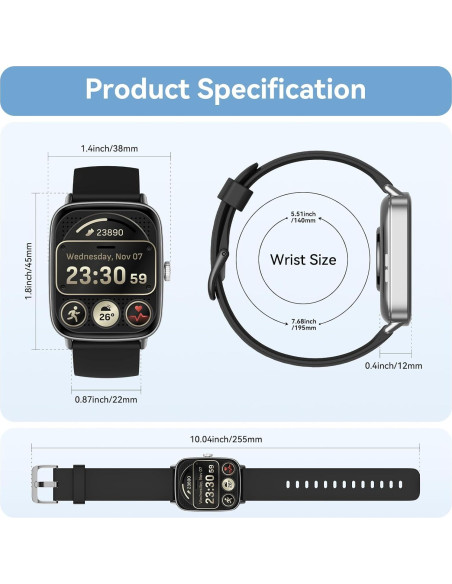 Reloj Inteligente Tensky 1.85" Pantalla Táctil IP68 Fitness