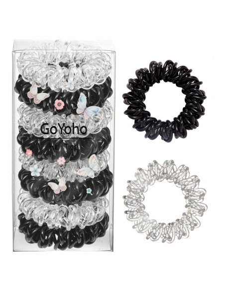 Lazos de Cabello Espirales GoYoho - 8 Piezas Negro y Blanco