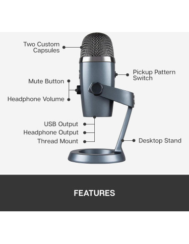 Micrófono USB Blue Yeti Nano Gris para Streaming y Podcasting