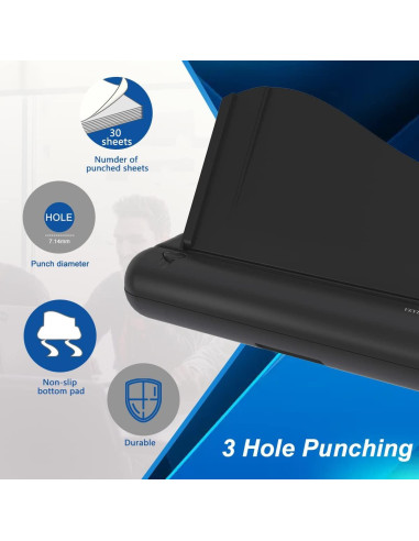 Perforadora Eléctrica VEYETTE 3 Agujeros 30 Hojas Negro