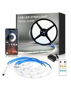 Tira LED COB 5m Blanca Regulable Yeewhale 6000K Control Remoto