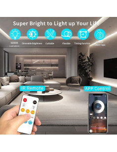 Tira LED COB 5m Blanca Regulable Yeewhale 6000K Control Remoto 2