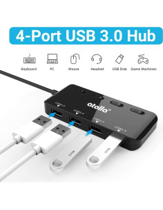 Hub USB 3.0 Atolla 4 Puertos Ultra Delgado con Interruptores 2