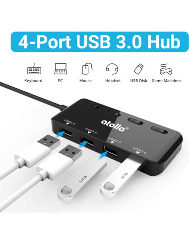Hub USB 3.0 Atolla 4 Puertos Ultra Delgado con Interruptores