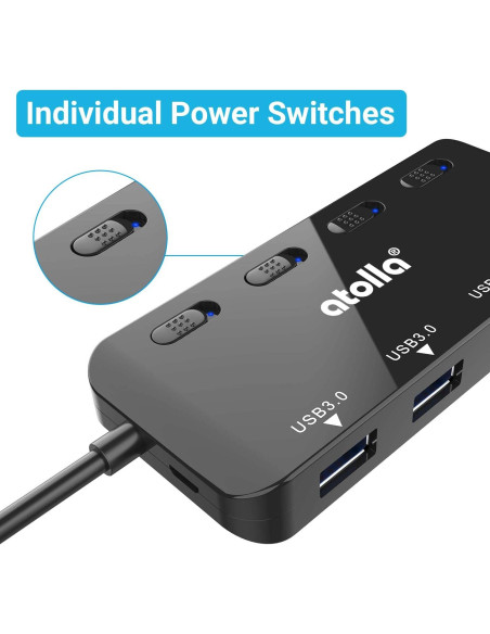 Hub USB 3.0 Atolla 4 Puertos Ultra Delgado con Interruptores