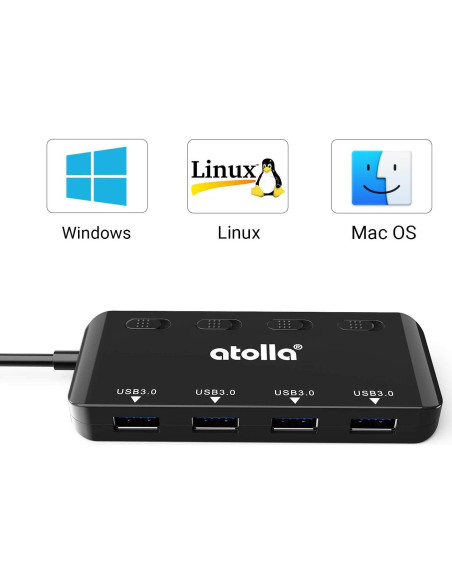 Hub USB 3.0 Atolla 4 Puertos Ultra Delgado con Interruptores