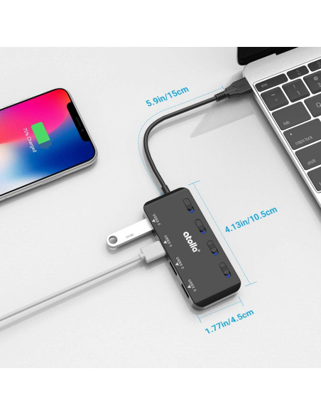 Hub USB 3.0 Atolla 4 Puertos Ultra Delgado con Interruptores