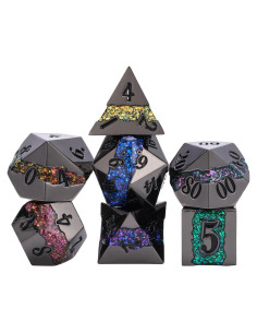 Juego de Dados D&D de Metal Maywin 7 Piezas con Purpurina