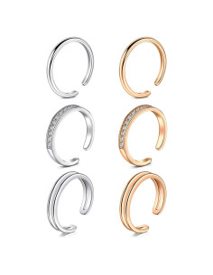 Conjunto de 6 Anillos para Dedos de los Pies MODRSA Mujeres Ajustables Plata y Oro Rosa