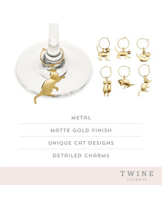 Encantos de Vino para Gatos Dorados Twine - 6 Diseños Únicos 2