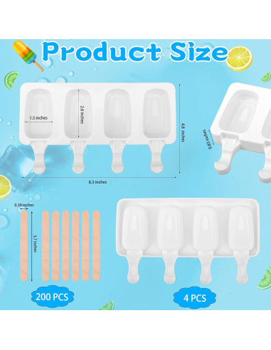 4 Moldes de Silicona para Paletas SAYAYA con 200 Palitos