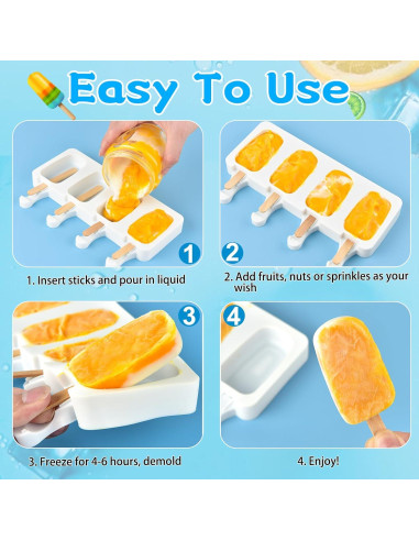 4 Moldes de Silicona para Paletas SAYAYA con 200 Palitos