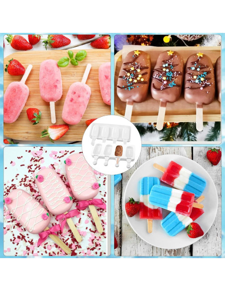 4 Moldes de Silicona para Paletas SAYAYA con 200 Palitos