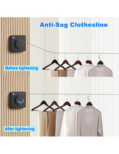 Tendedero Retráctil Interior SIWUKEH 4.78m Anti-sag con Clips