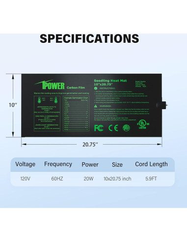 Alfombrilla Térmica iPower 26.4 x 52.7 cm para Germinación