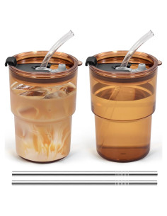 Set de 2 Vasos Reutilizables Icesip 450 ml con Tapas y Pajitas