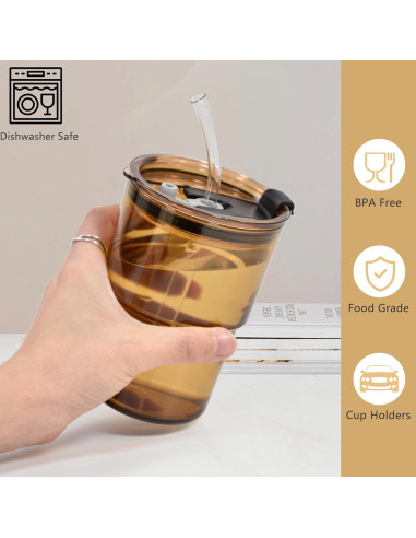 Set de 2 Vasos Reutilizables Icesip 450 ml con Tapas y Pajitas