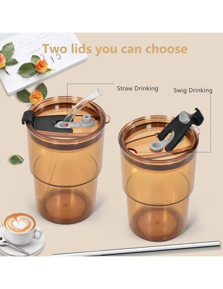 Set de 2 Vasos Reutilizables Icesip 450 ml con Tapas y Pajitas