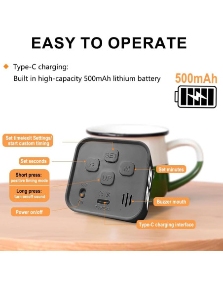 Temporizador Visual PULIVIA 5-50 Minutos Recargable Negro