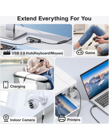 Cable de Extensión USB 2.0 Besgoods 1.83m Paquete de 2 Negro