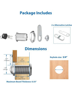 Cerradura de Cam Goldenwarm 16mm Llave Diferente Zinc Niquel 2