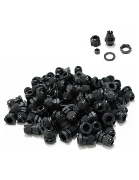 100 Conectores de Cable PG7 Impermeables Tusrai IP68 Negro