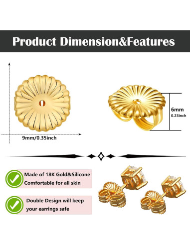 8 Piezas de Respaldos para Pendientes Formulen Dorado 9 mm