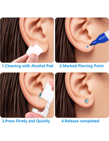 Kit de Perforación de Orejas YINPAD - 8 Aretes + Alcohol