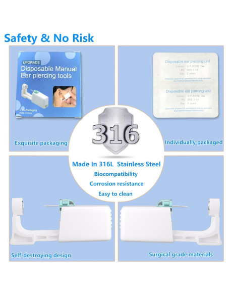 Kit de Perforación de Orejas YINPAD - 8 Aretes + Alcohol