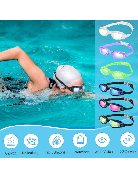 Gafas de Natación Fabbay 6 Pack Antifog para Adultos