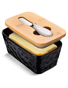 Plato de Mantequilla Grande AISBUGUR con Tapa y Cuchillo Negro