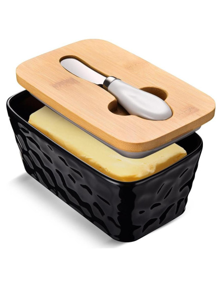 Plato de Mantequilla Grande AISBUGUR con Tapa y Cuchillo Negro
