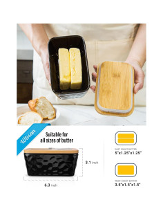 Plato de Mantequilla Grande AISBUGUR con Tapa y Cuchillo Negro 2