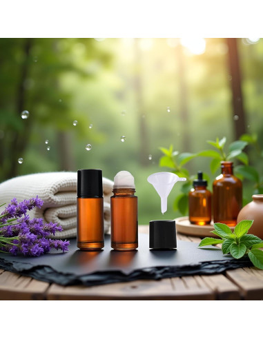 Juego de 2 Botellas Roll-on de Vidrio Marrón 30ml Mozff