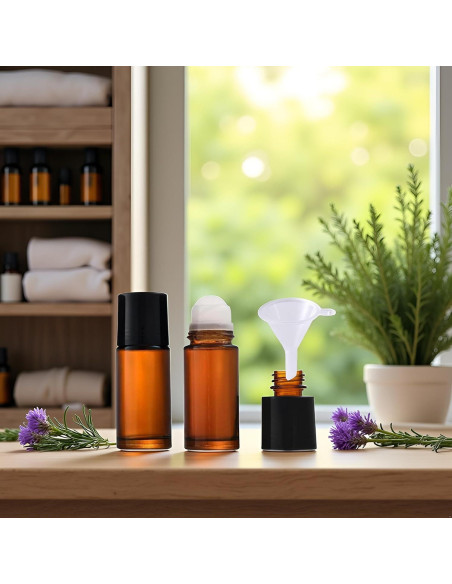 Juego de 2 Botellas Roll-on de Vidrio Marrón 30ml Mozff