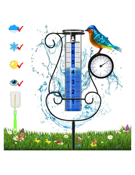 Pluviómetro Digital Grande Rose Manor con Termómetro y Colibrí