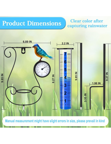 Pluviómetro Digital Grande Rose Manor con Termómetro y Colibrí
