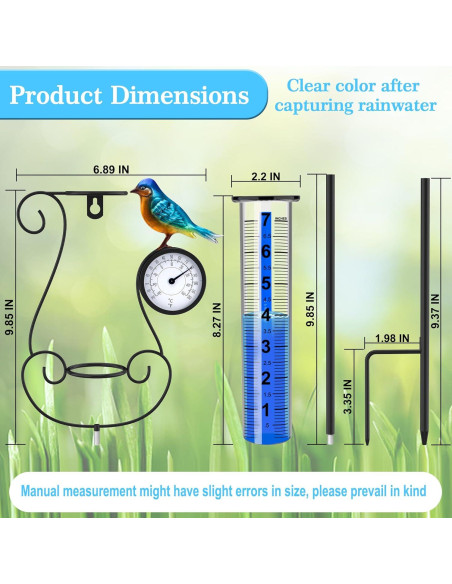 Pluviómetro Digital Grande Rose Manor con Termómetro y Colibrí