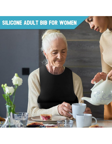 Babero Ajustable de Silicona TaoTazon para Adultos - Impermeable y Lavable
