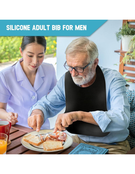 Babero Ajustable de Silicona TaoTazon para Adultos - Impermeable y Lavable